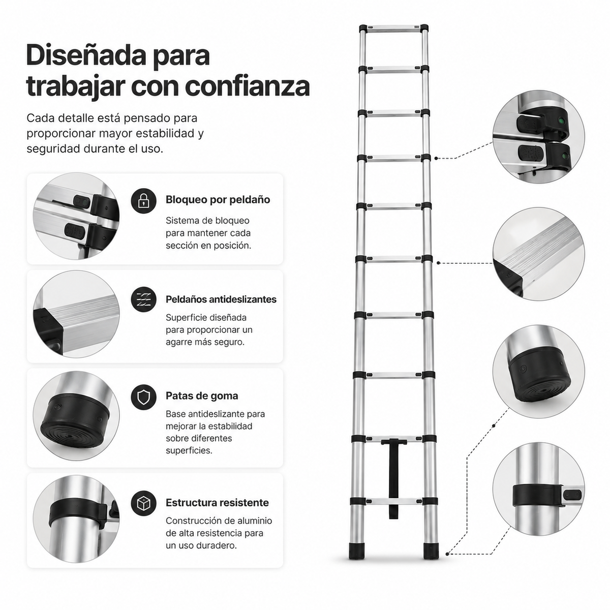 Escalera Telescópica Plegable De Aluminio 4,4 M Antideslizante