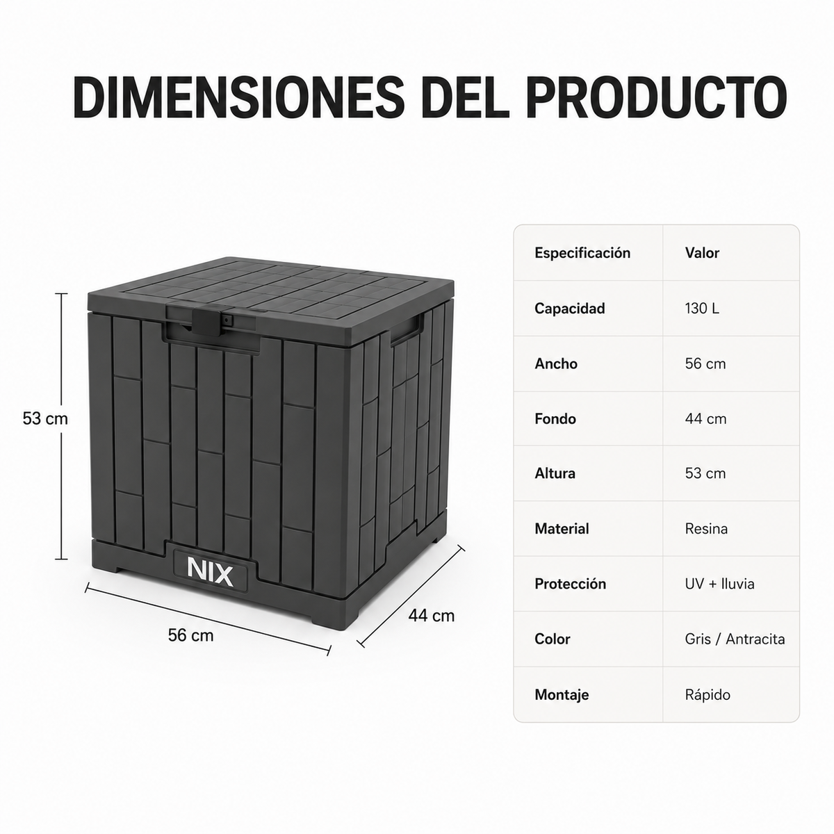 Baú De Armazenamento Exterior Impermeável 130 L Com Tampa Reforçada