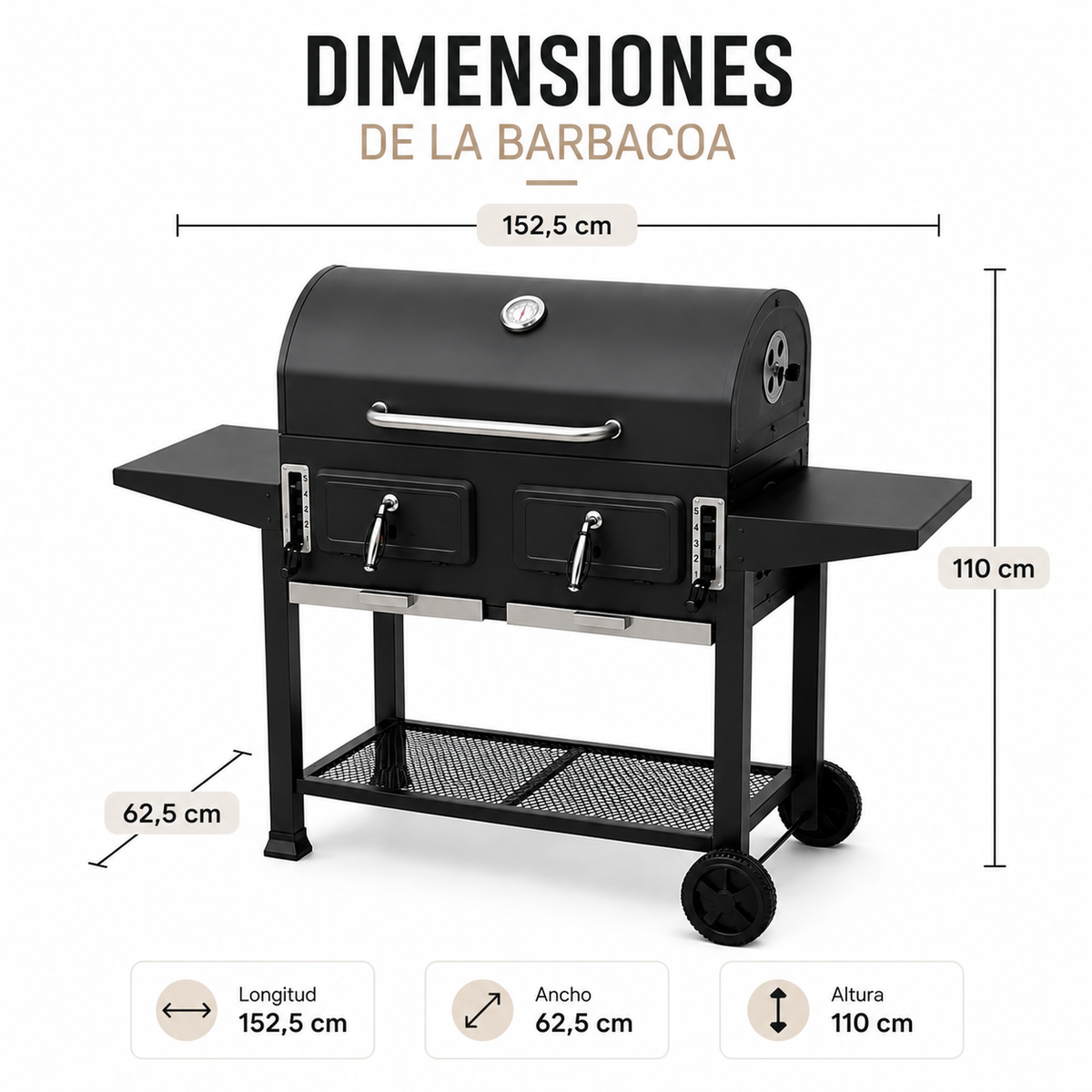 Barbecue a carbone a doppia camera con ventilazione regolabile