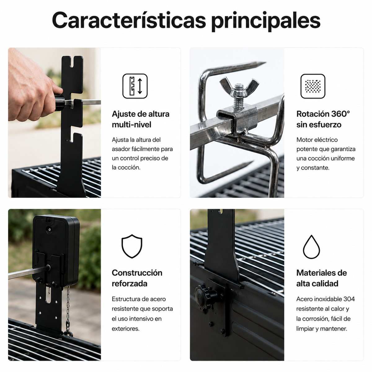 Drehbarer Grillspieß-Kit mit Motor und Edelstahlachse für Barbecue
