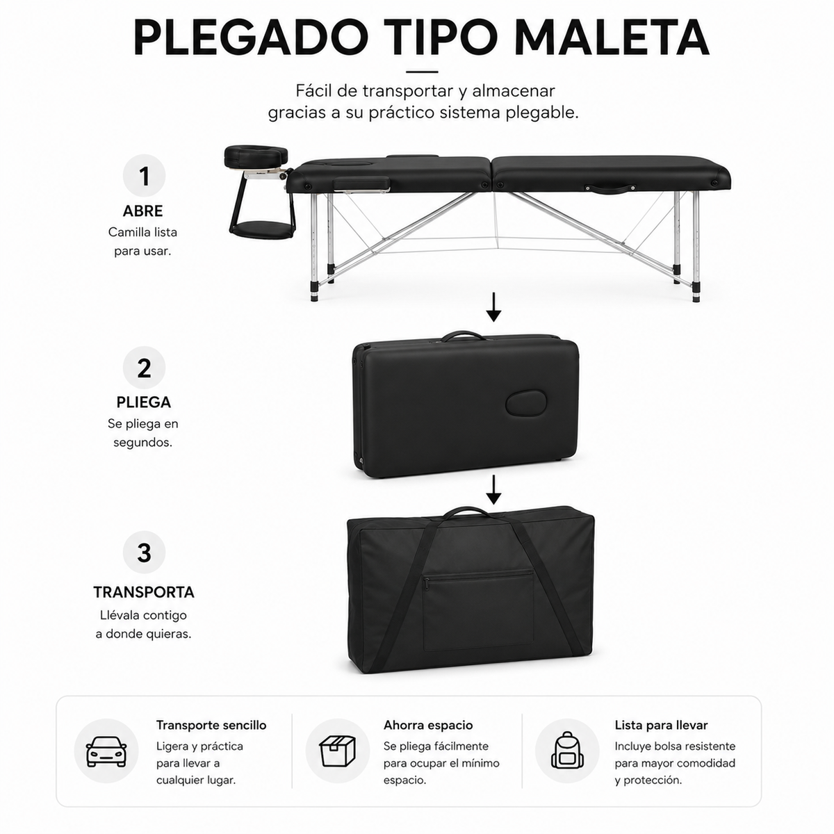 Camilla De Masaje Plegable 60 cm Altura Regulable Reposacabezas Nix Spa