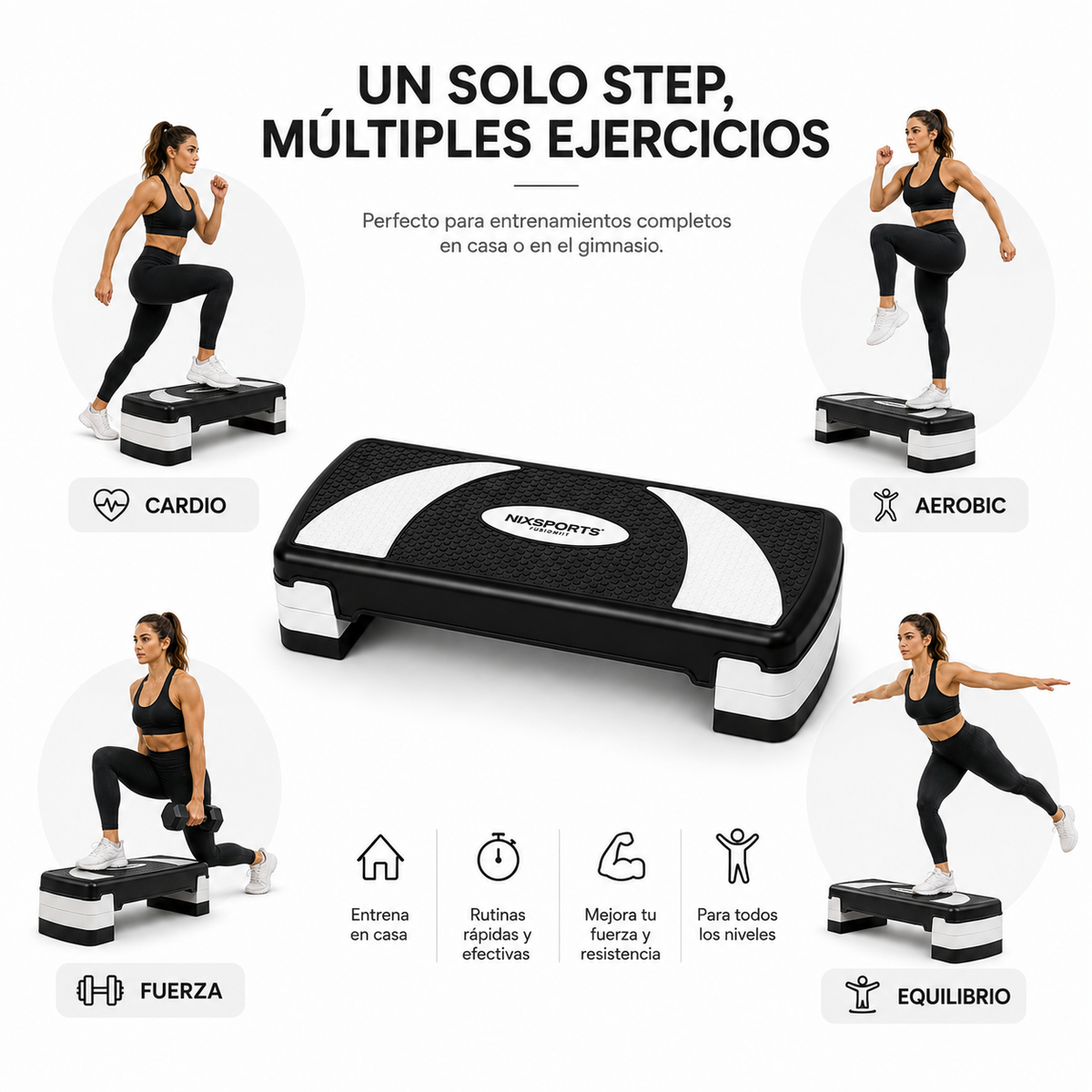 Step aerobico regolabile con 3 altezze e superficie antiscivolo