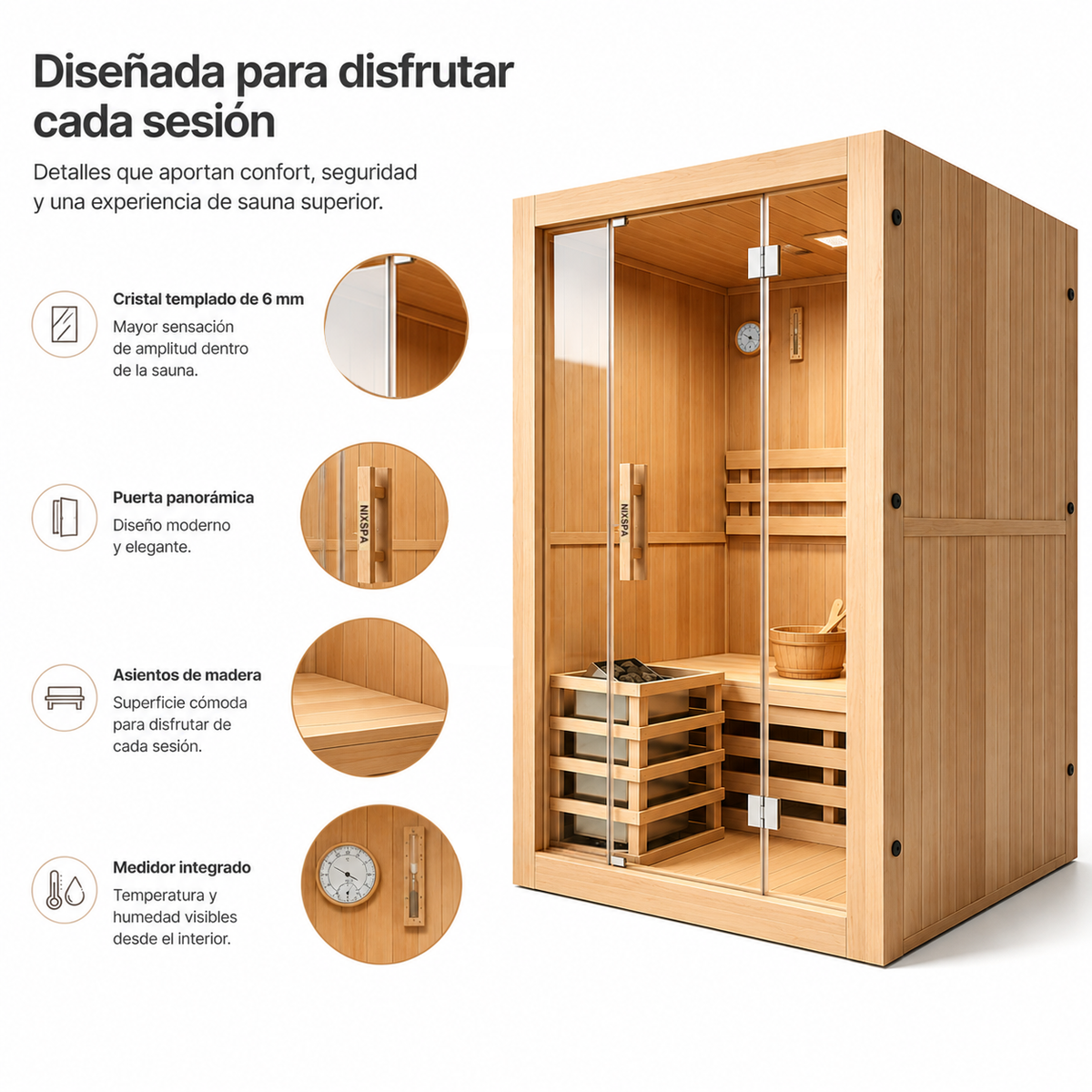 Finnische Sauna für 2 Personen aus kanadischem Hemlock-Holz