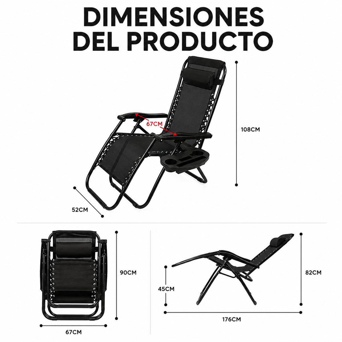 Pack 2 Tumbonas Plegables Playa Negra Con Portavasos