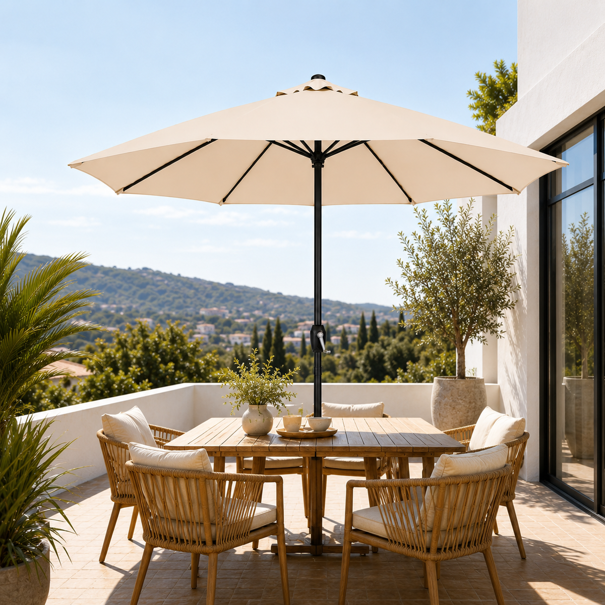 Ombrellone da giardino regolabile di 3 metri con manovella beige