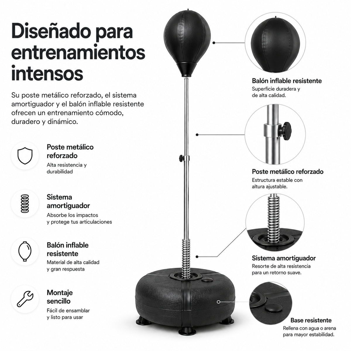 Saco De Boxeo De Pie Ajustable Con Base Rellenable