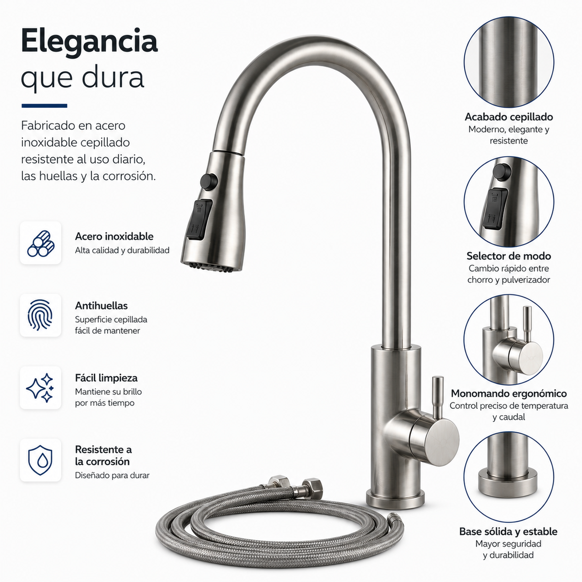 Rubinetto da Cucina Estraibile a 360 Gradi in Acciaio Inox