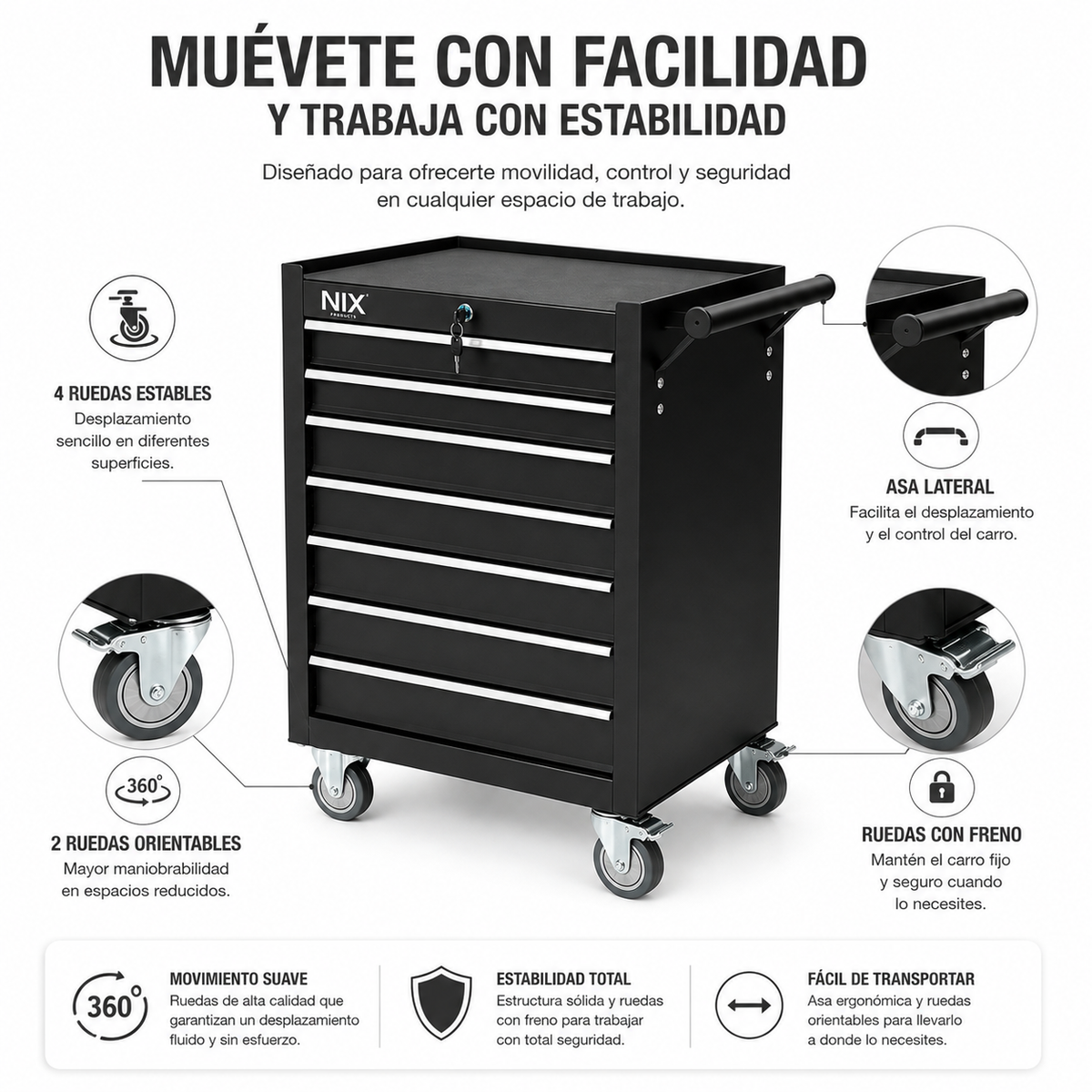 Carro De Herramientas Metálico Con 7 Cajones