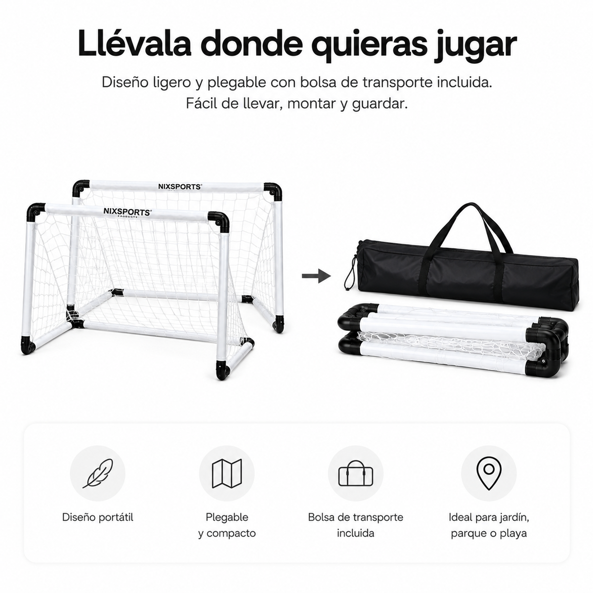 Portería De Fútbol Plegable Con Red Resistente Y Bolsa De Transporte