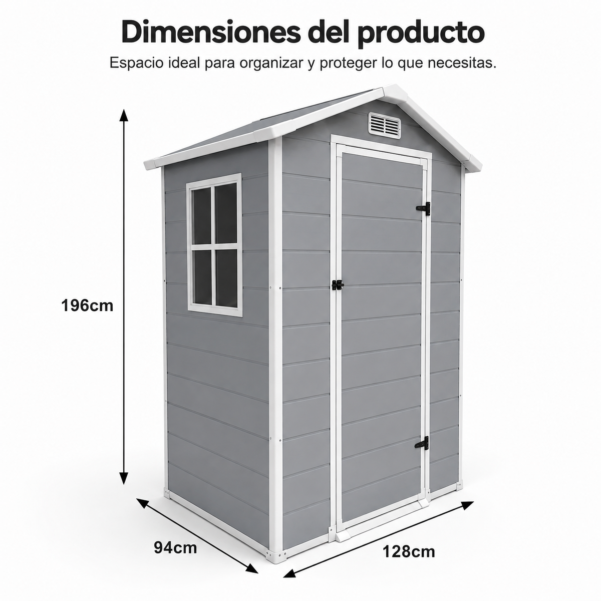 Caseta de jardín de resina 4x3" para exterior con ventana, ventilación y cierre de seguridad