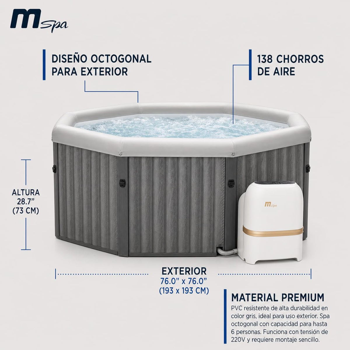 MSpa - Spa rígido cuadrado Tuscany 4–6 personas