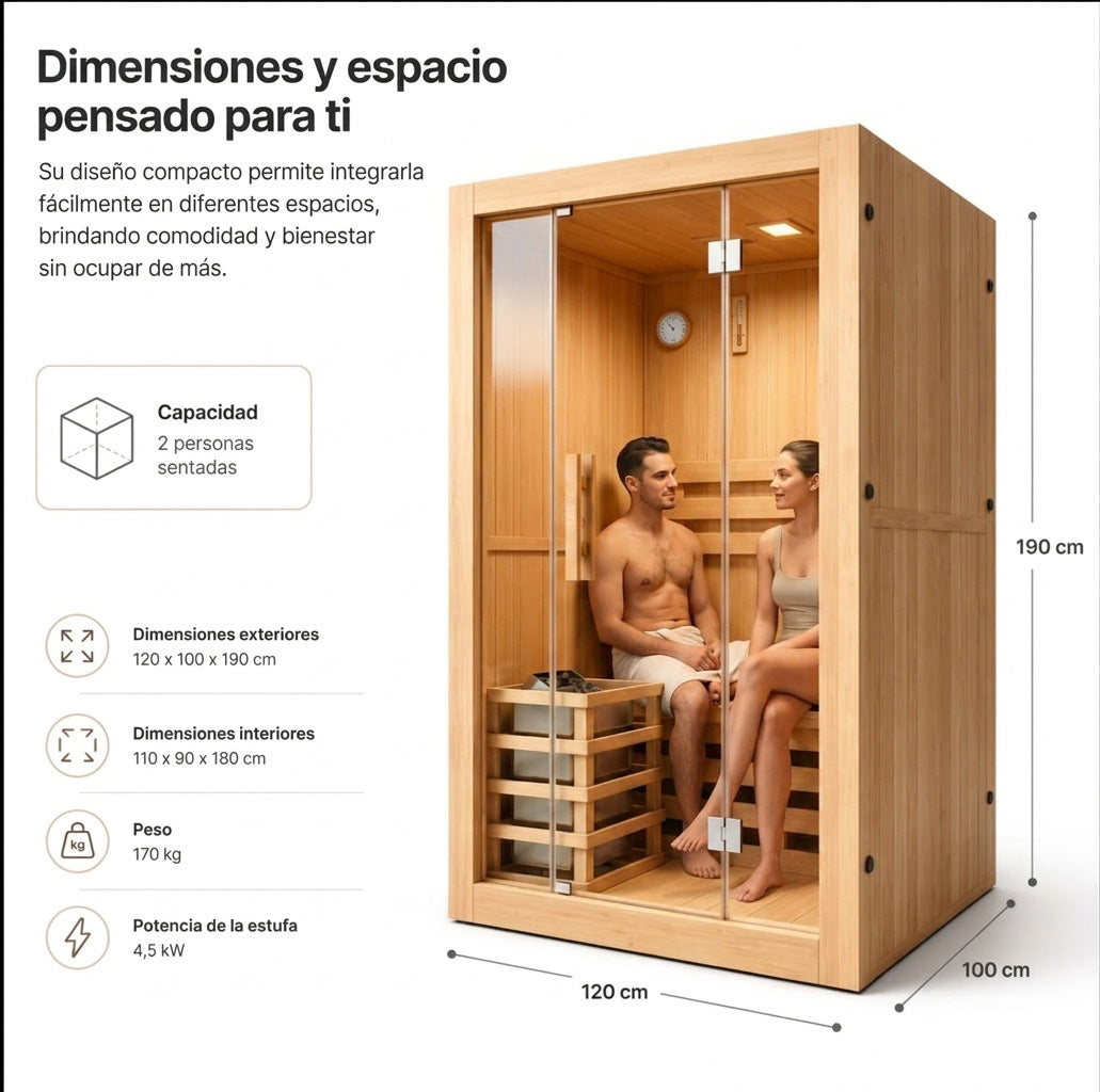 Finnische Sauna für 2 Personen aus kanadischem Hemlock-Holz