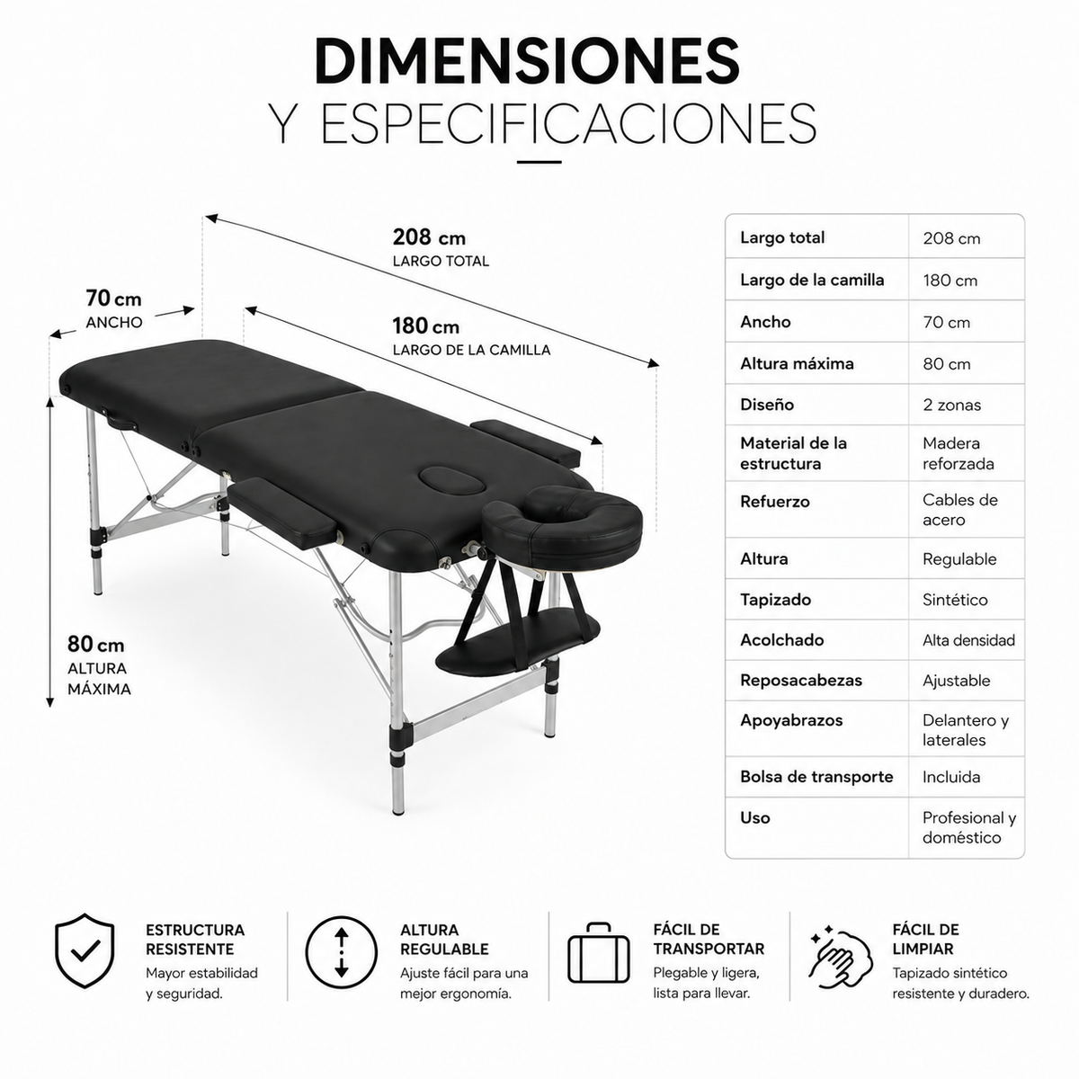Table de massage pliable 2 zones hauteur réglable appui-tête portable Nix Spa