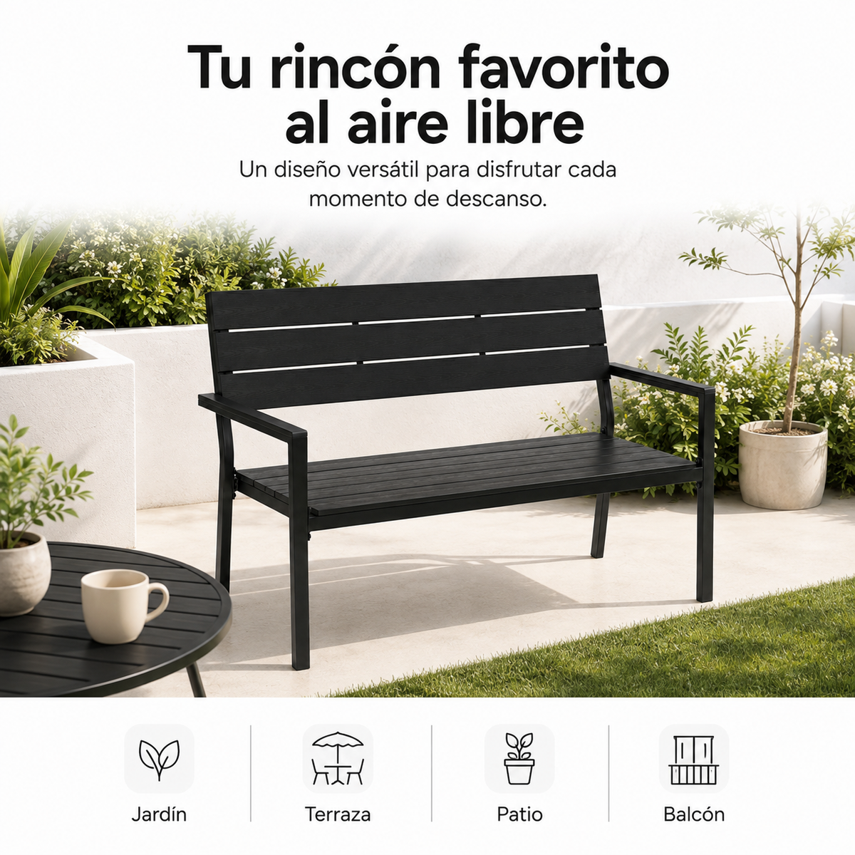 Banco De Jardín Exterior Para 2 Plazas Con Respaldo Ergonómico