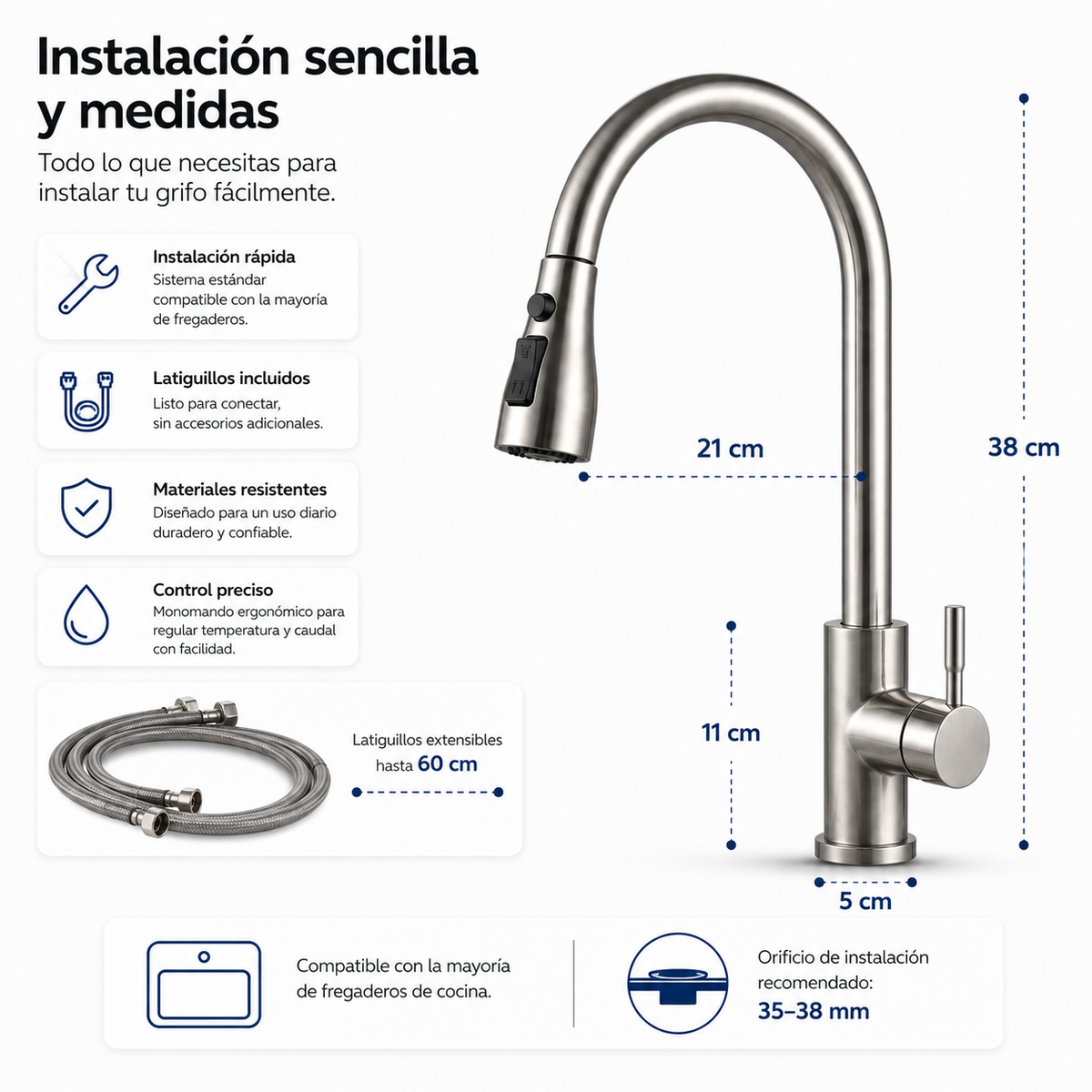 Rubinetto da Cucina Estraibile a 360 Gradi in Acciaio Inox