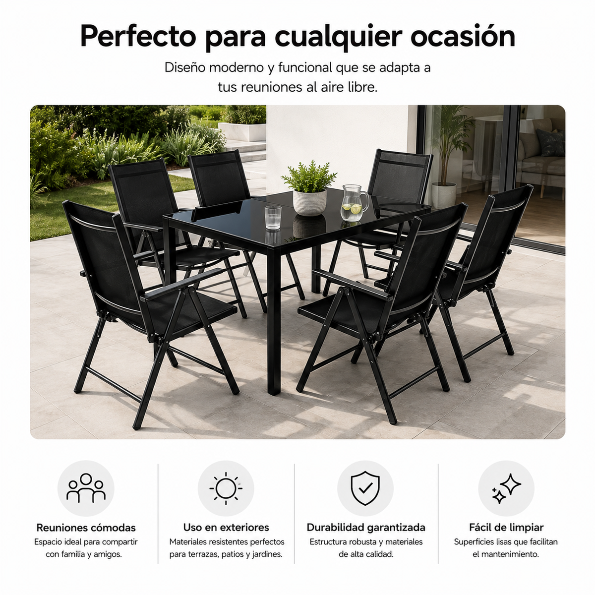 Conjunto de Jardim com Cadeiras Reclináveis 7 Peças Mesa de Vidro