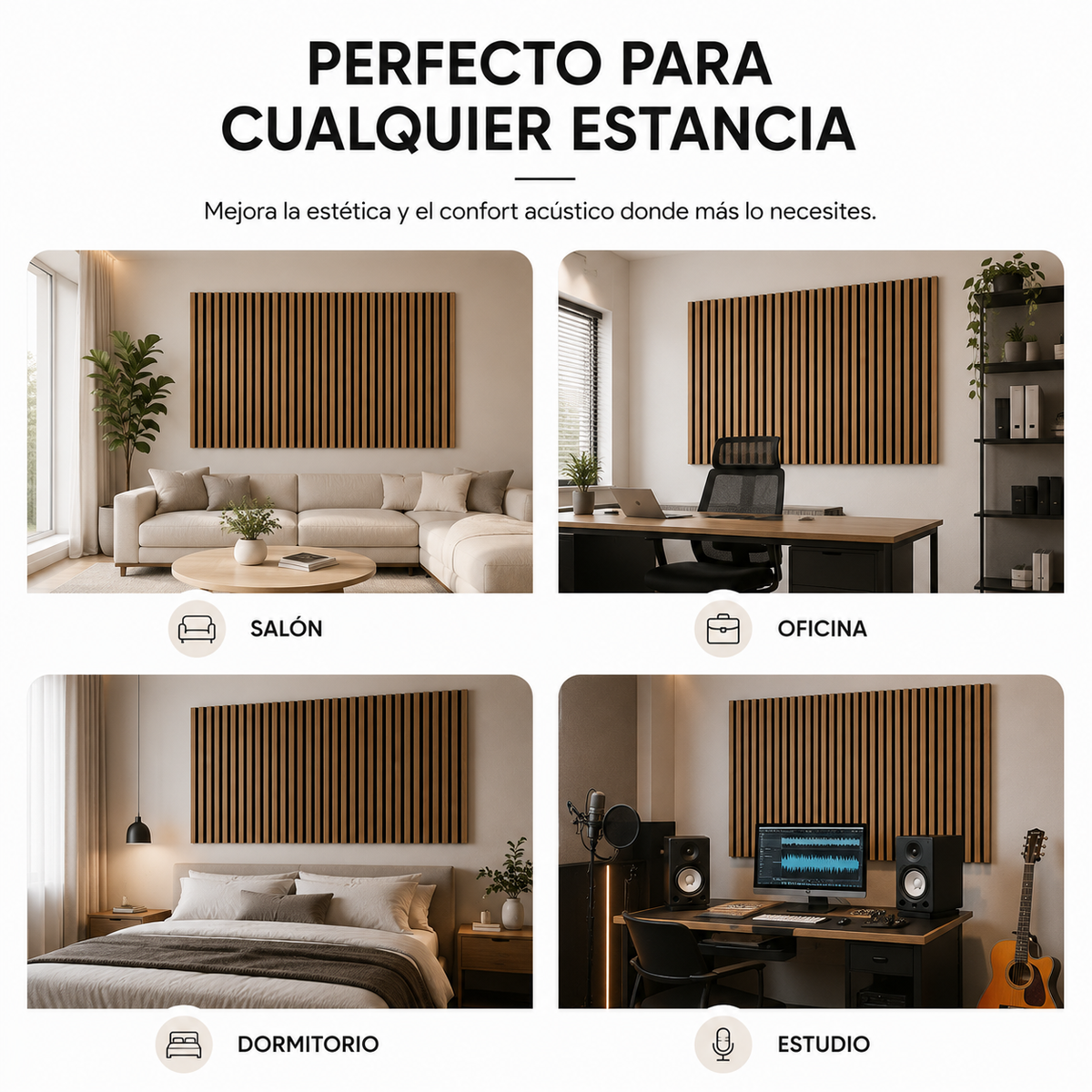Panel Acústico MDF Con Listones Y Aislamiento 120x60 Cm Pack 2