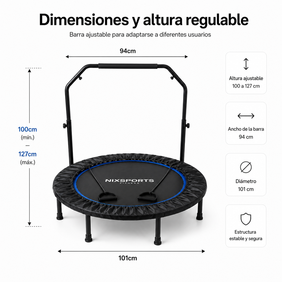 3-in-1 Fitness-Trampolin mit verstellbarer Stange