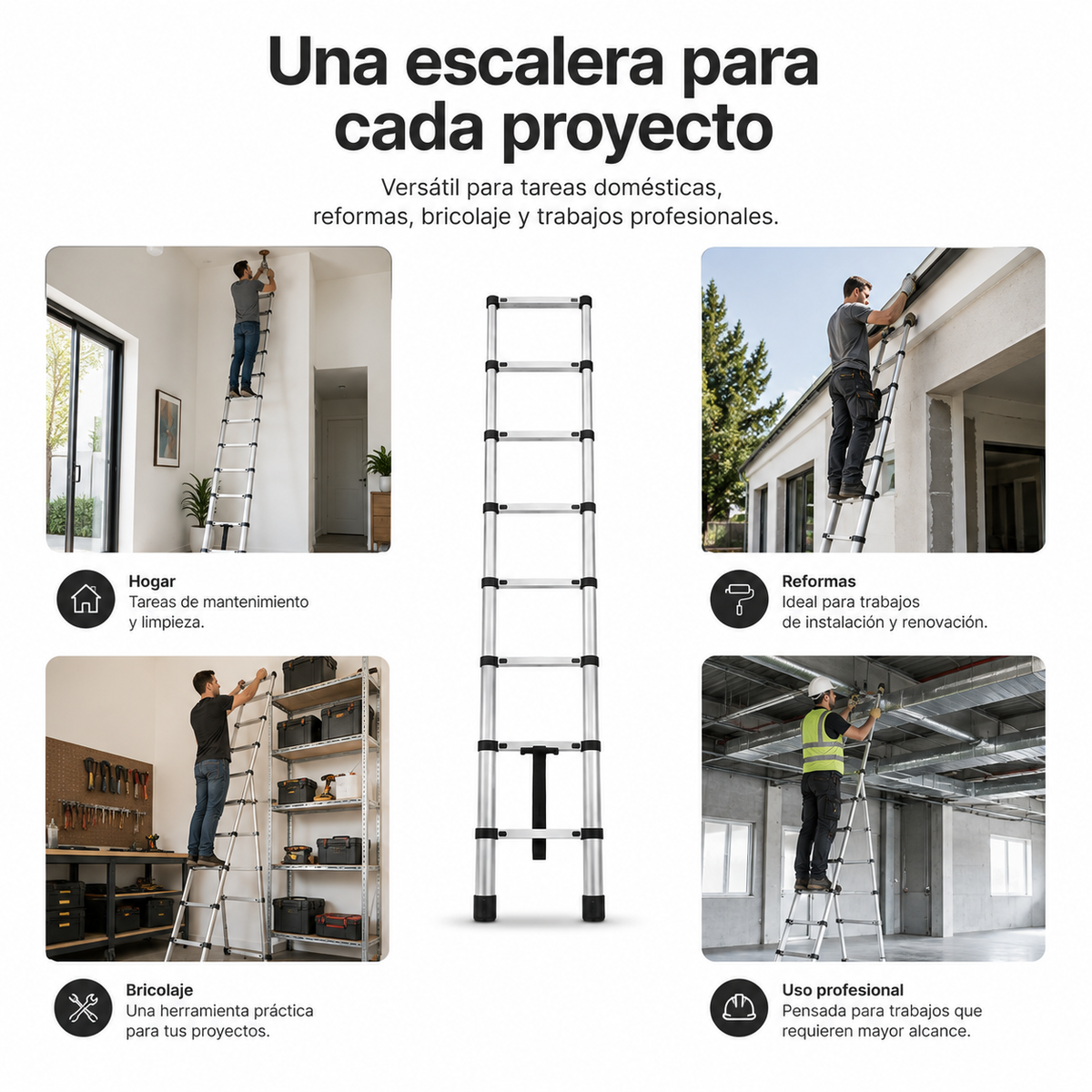 Escalera Telescópica Plegable 3,2 m Peldaños Antideslizantes
