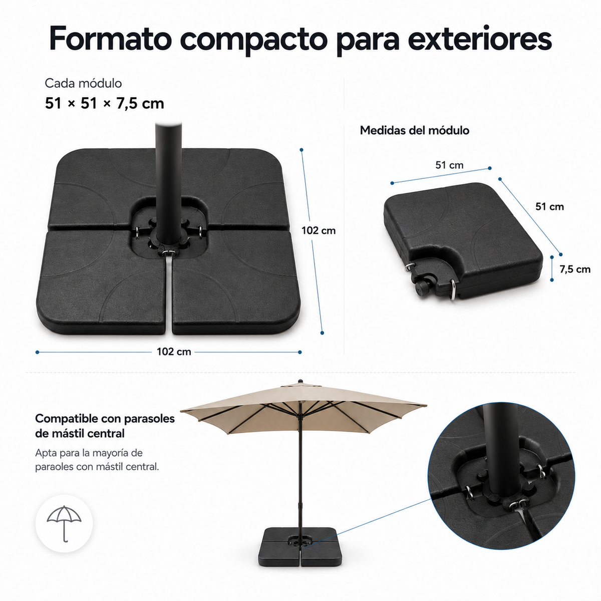 Base modulaire pour parasol 4 pièces remplissable noire