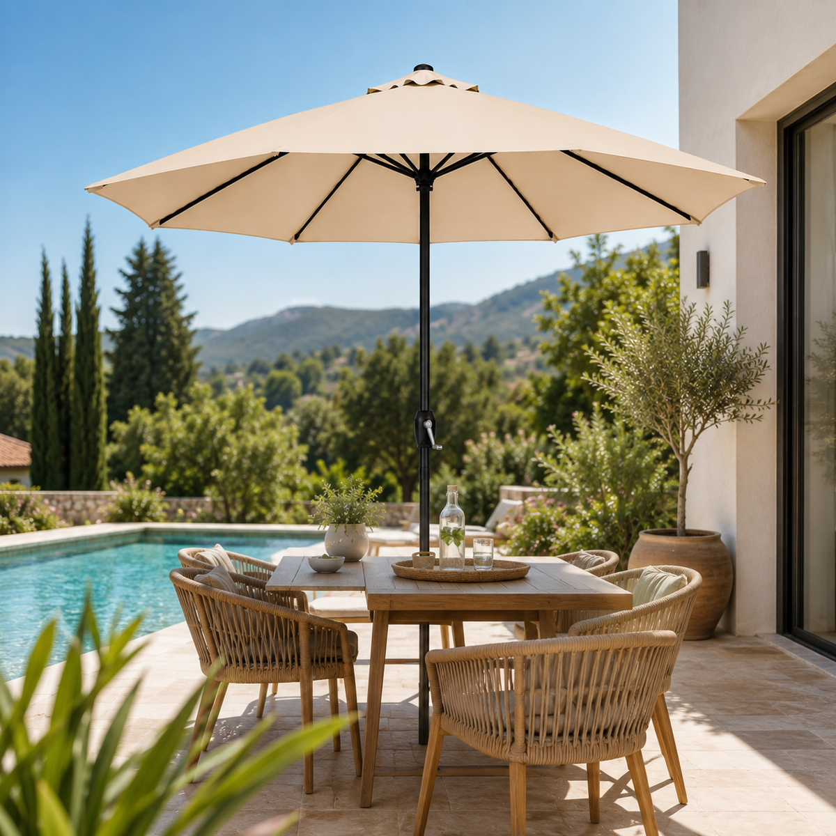 Ombrellone da giardino regolabile di 3 metri con manovella beige