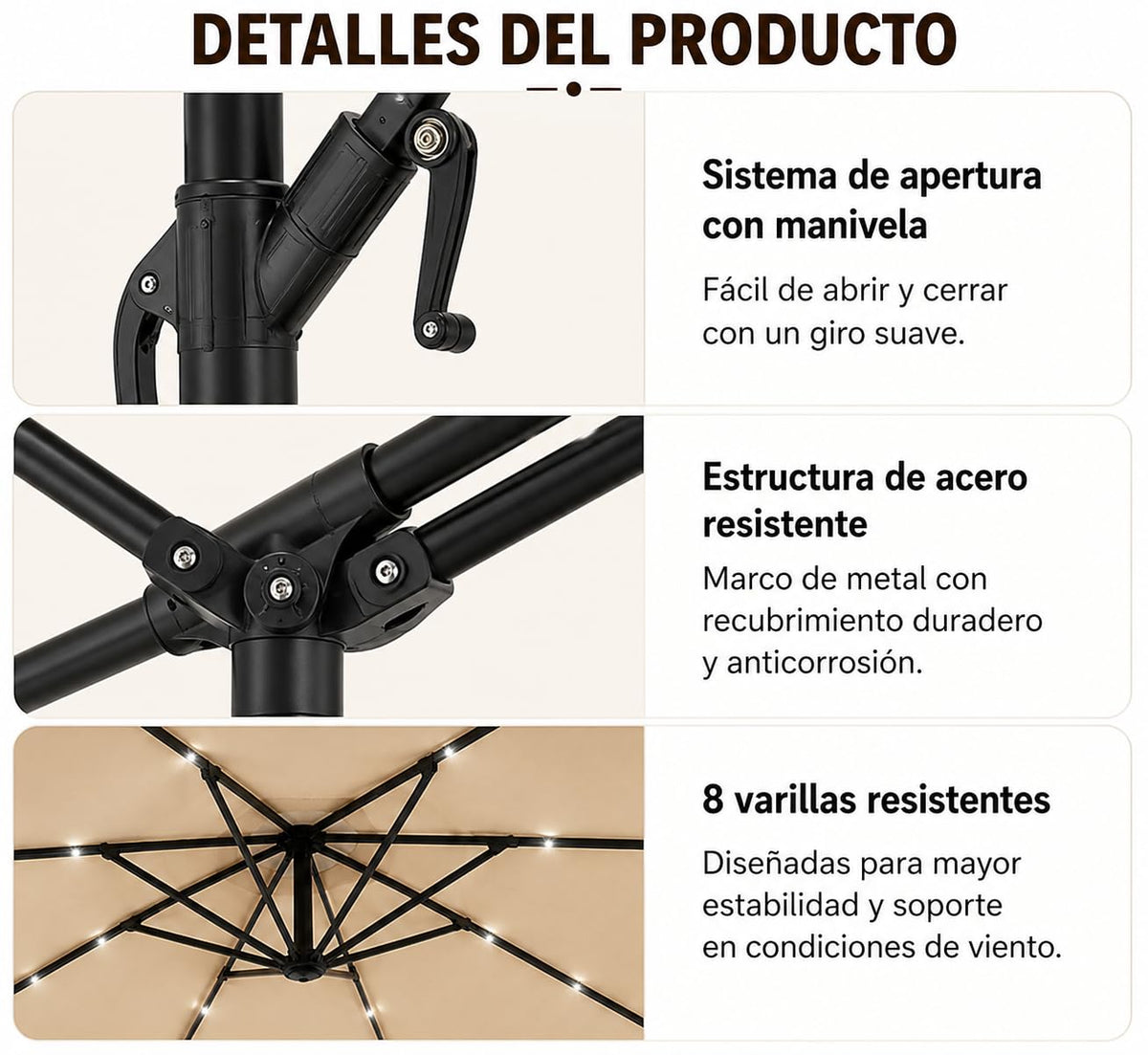 Ombrellone decentrato LED beige