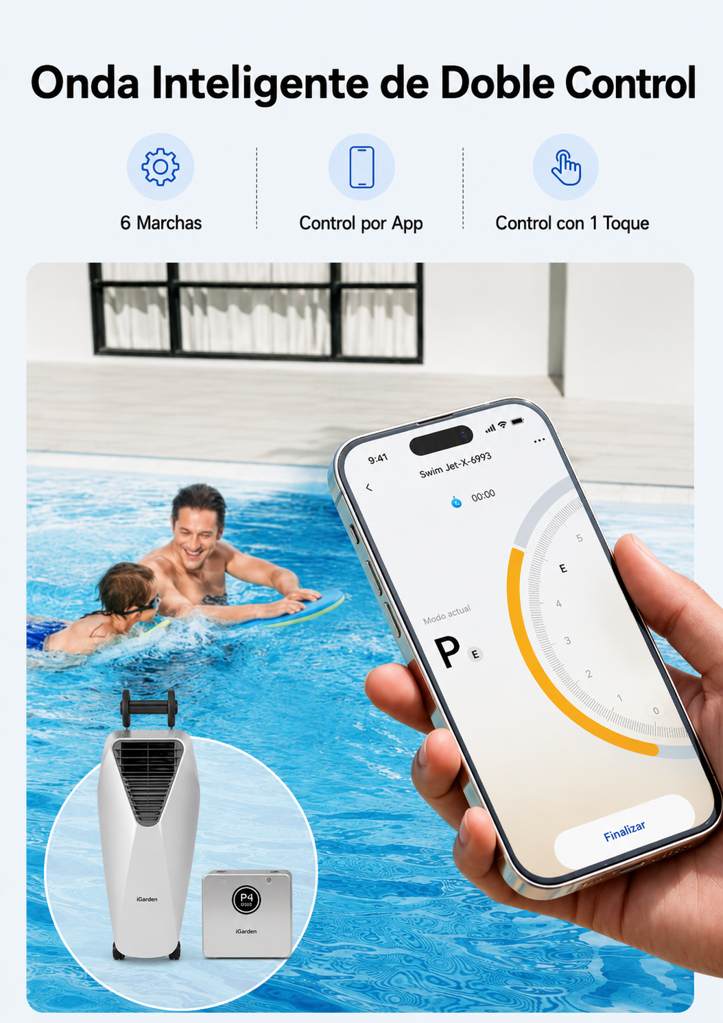 iGarden Swim Jet 5 Horas Máquina de Contracorriente Portátil para Piscina sin Obras