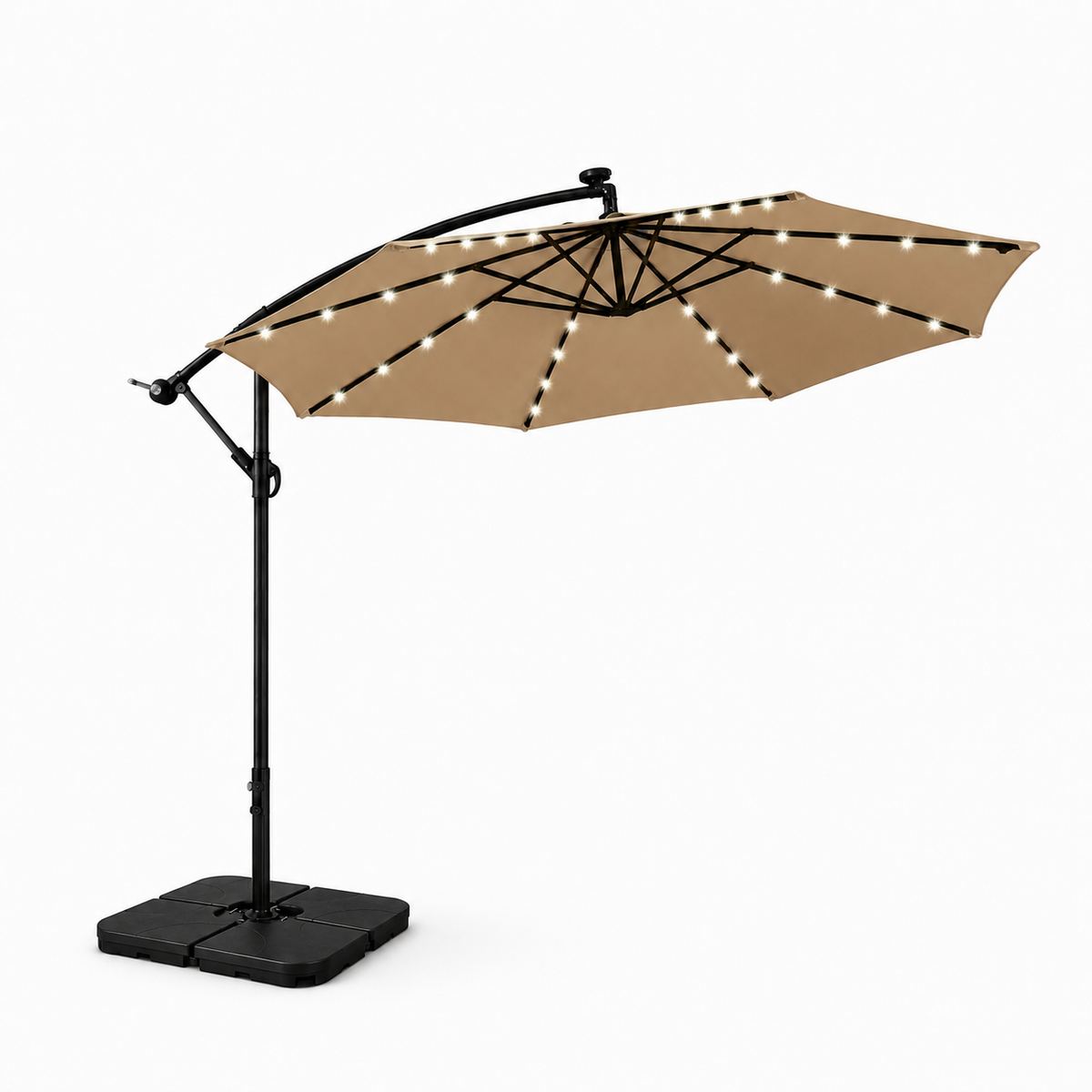 Pack Sombrilla Lateral 3m LED Kaki + Base Modular Cuadrada