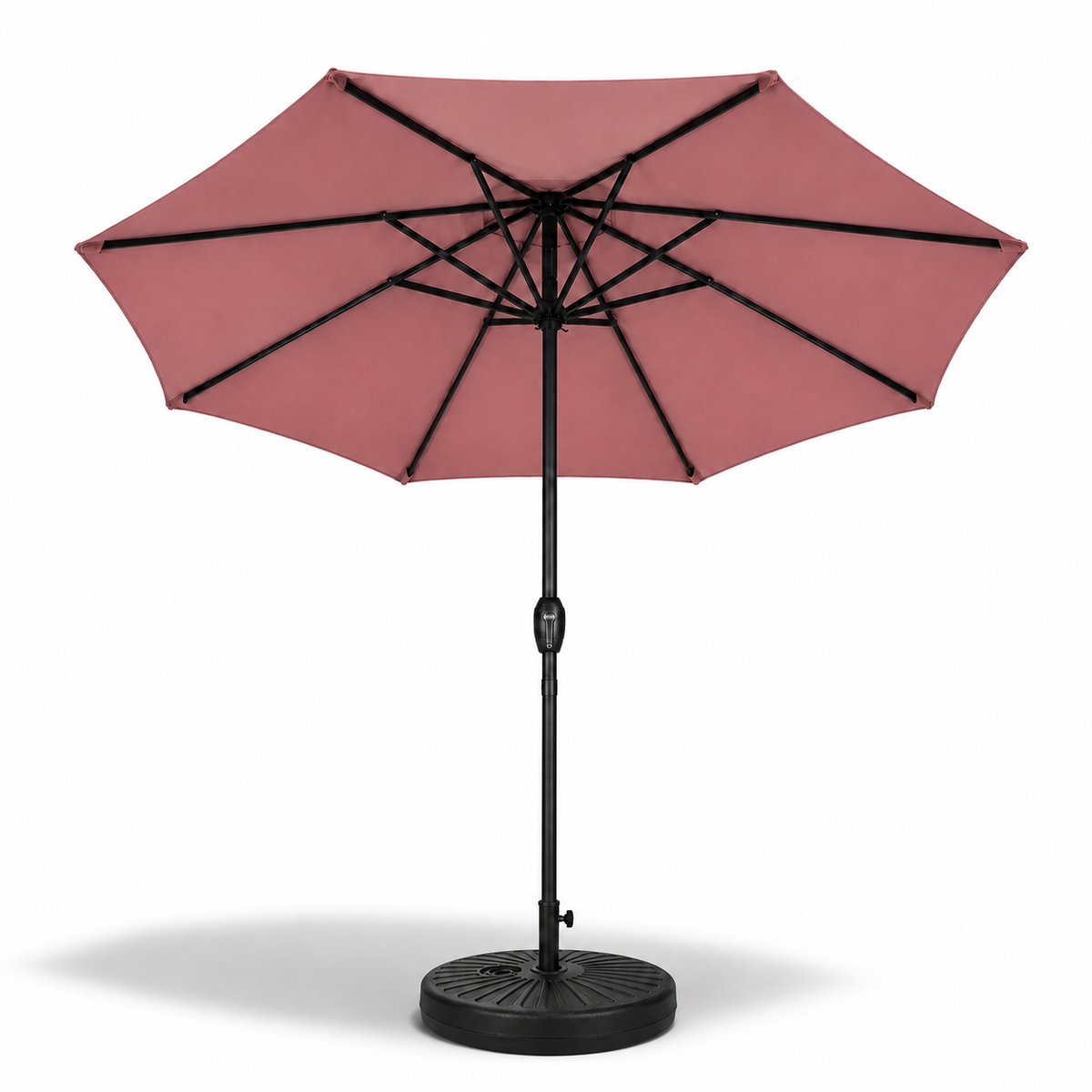 Set 3 m kaki rechte parasol + ronde vulbare voet