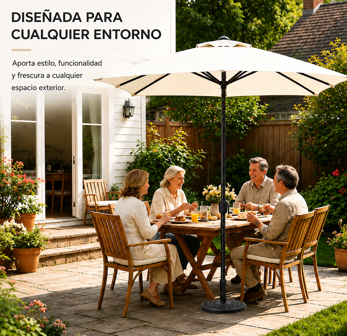 Sombrilla recta UV beige