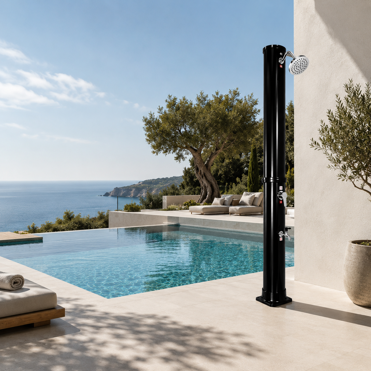 Ducha Solar Exterior 35L Jardín y Piscina con Mezclador y Grifo Lavapiés