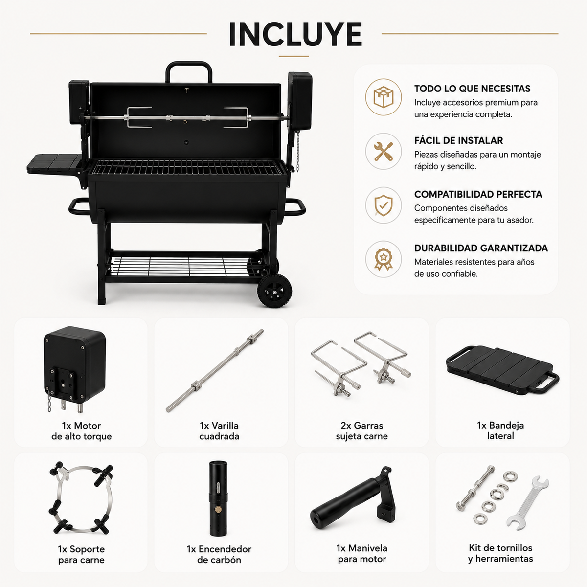 Pack Barbacoa de Carbón con Asador Motorizado 360°