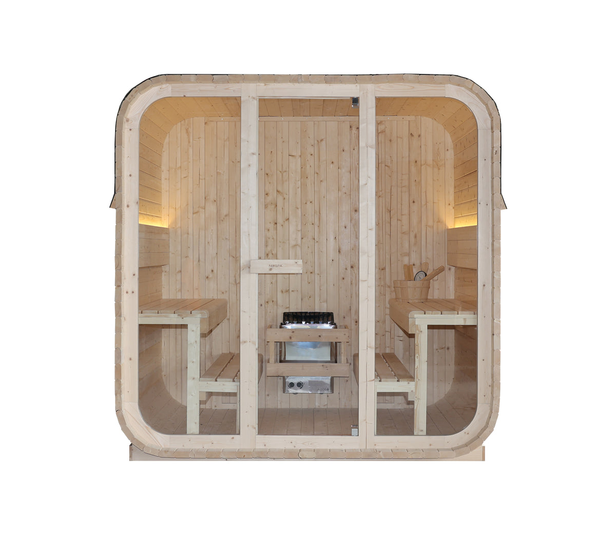 Sauna panoramica da esterno a cubo per giardino per 4-6 persone