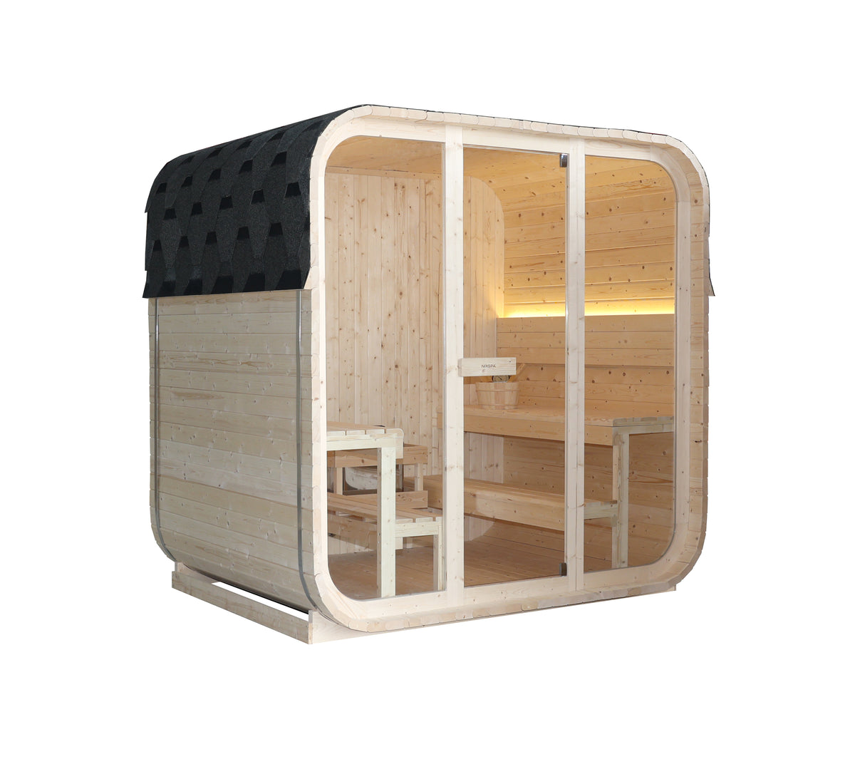 Sauna panoramica da esterno a cubo per giardino per 4-6 persone
