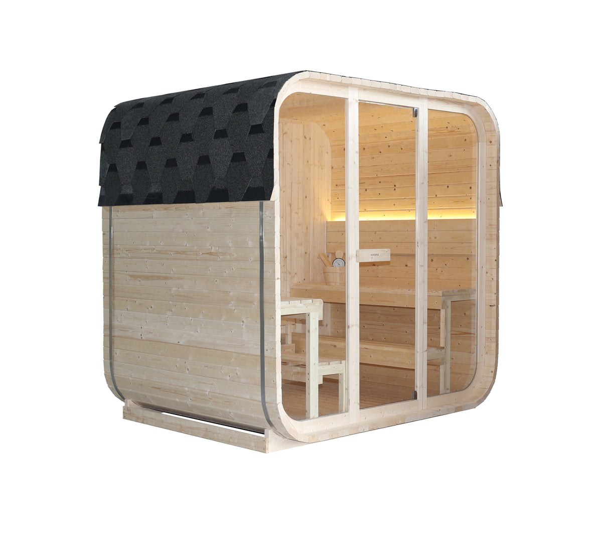 Sauna panoramica da esterno a cubo per giardino per 4-6 persone
