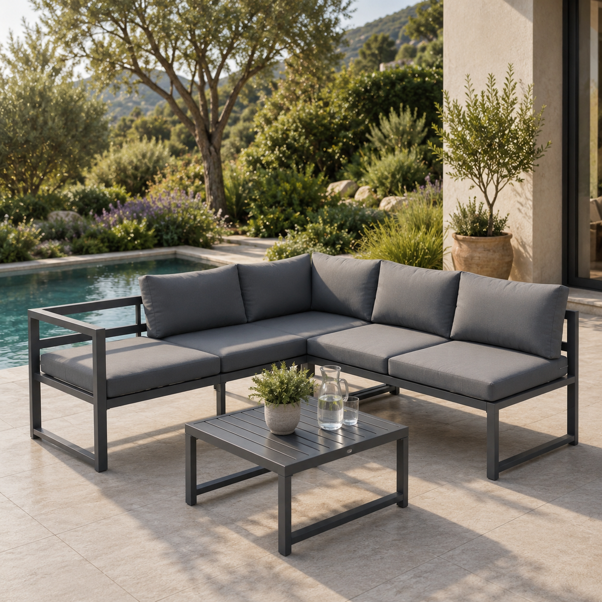 Modulares Ecksofa Gartenset Aluminium Anthrazit