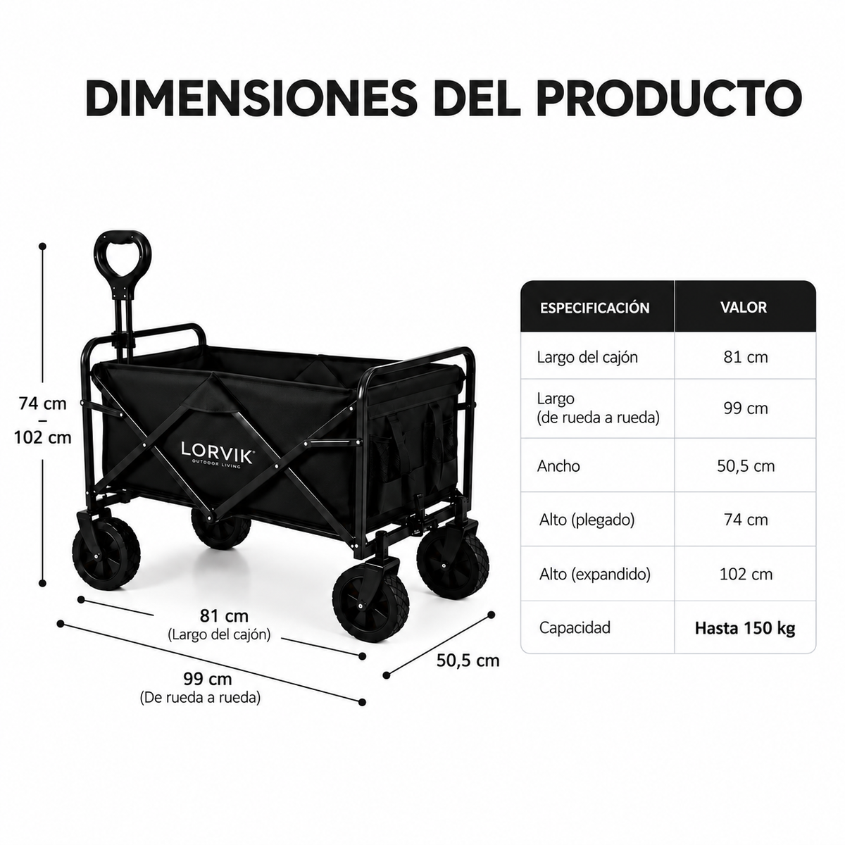 Carrello pieghevole XXL fuoristrada 150 kg 91×51×64 cm Oxford 600D 100L spiaggia giardino campeggio