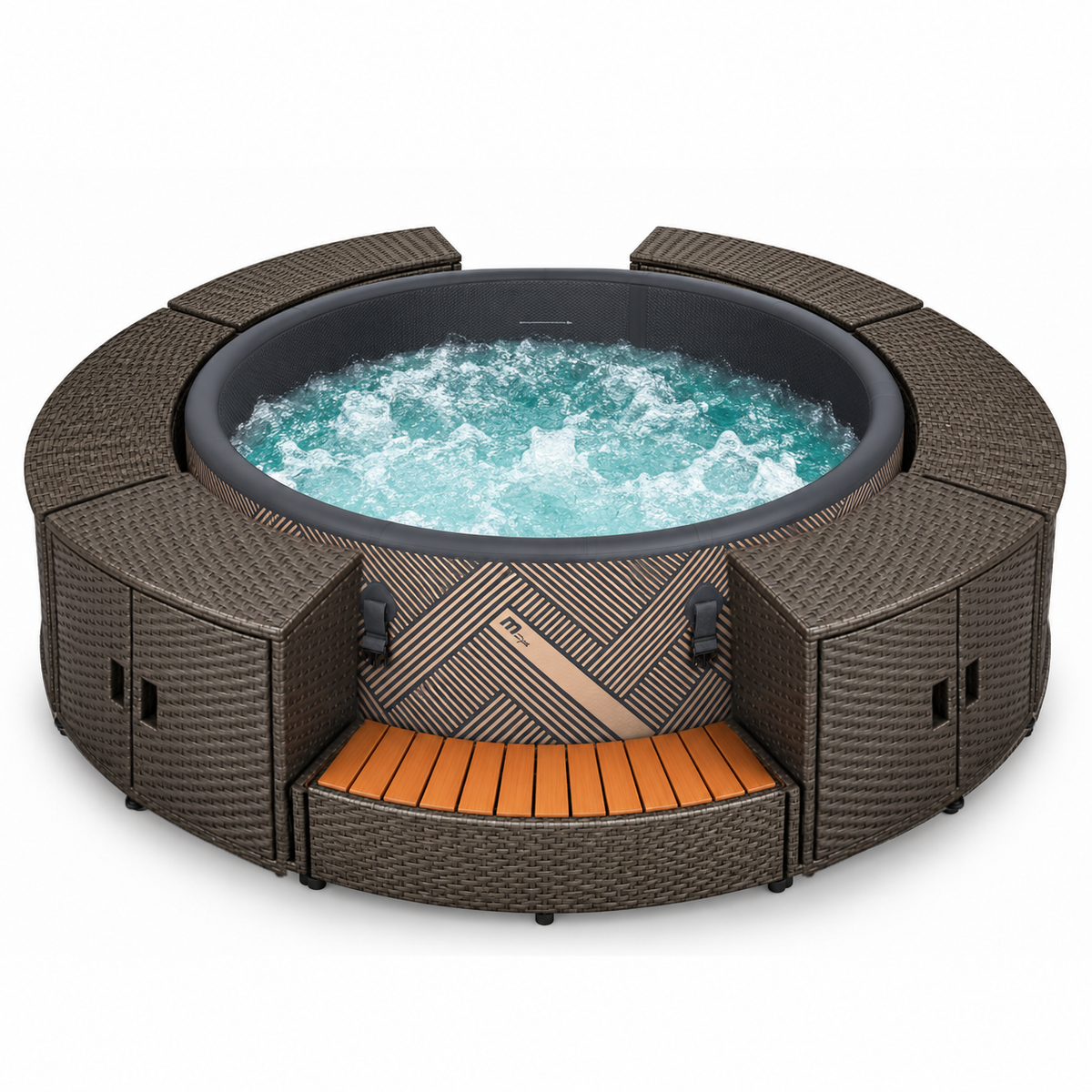 MSpa - Pack Spa Mono-Eco 4-6 personas + Set muebles de mimbre (redondo)