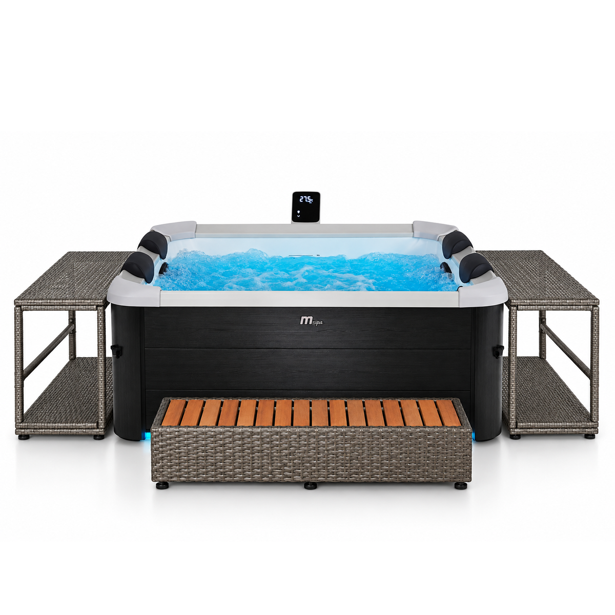 MSpa - Pack Spa Oslo 4-6 personas + Set muebles de mimbre (cuadrado)