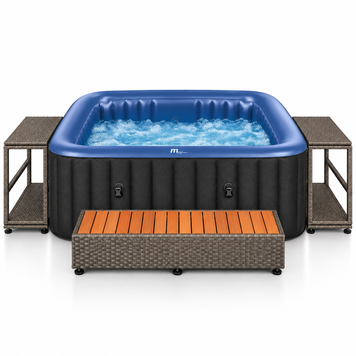 MSpa - Pack Spa Tekapo 4 personas + Set muebles de mimbre (cuadrado)