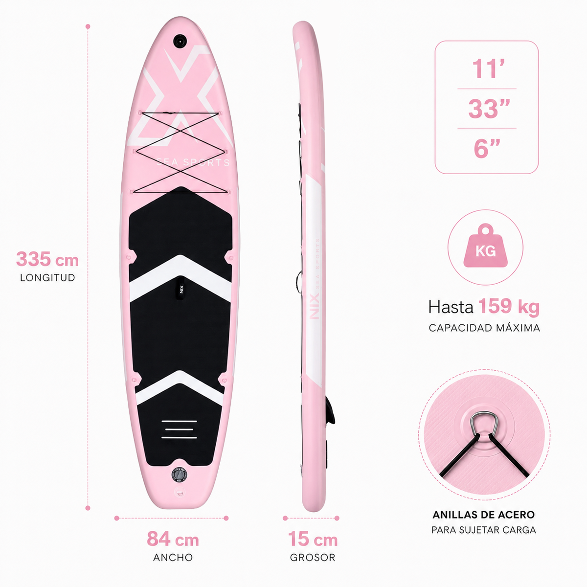 Prancha de Paddle Surf Insuflável 11" 335x84x15 cm 159 kg rosa Pack Premium
