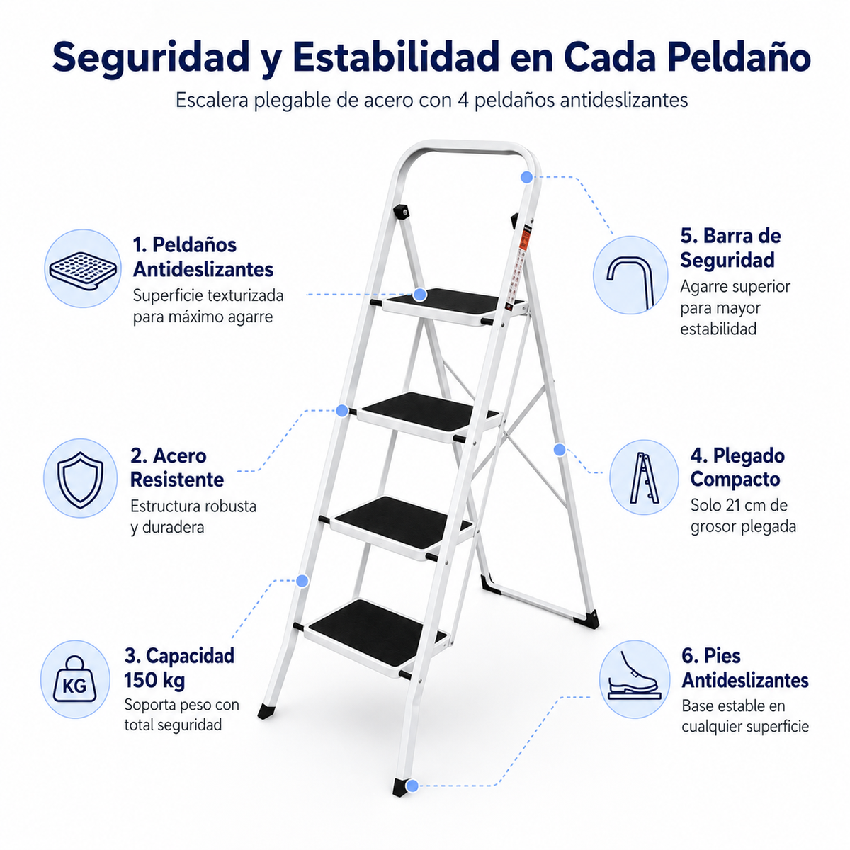 Escalera Plegable 4 Peldaños Con Plataforma Antideslizante