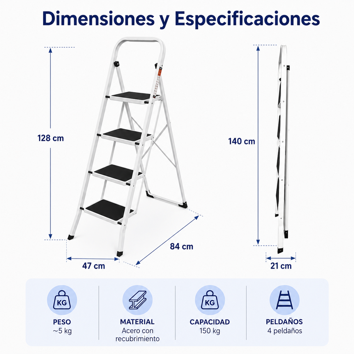 Escalera Plegable 4 Peldaños Con Plataforma Antideslizante