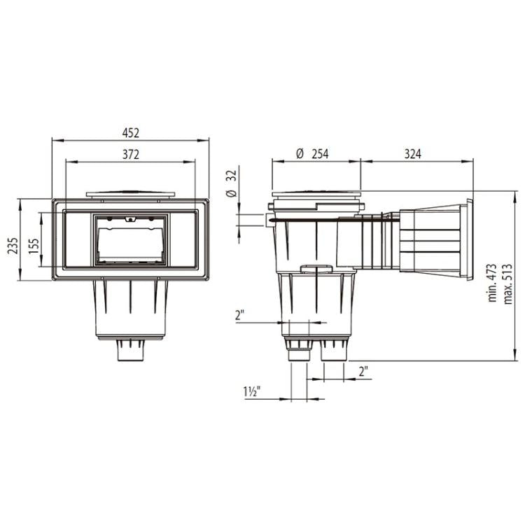 AstralPool - Skimmer 17,5L boca ancha tapa cuadrada para piscina de hormigón - BricoandPool