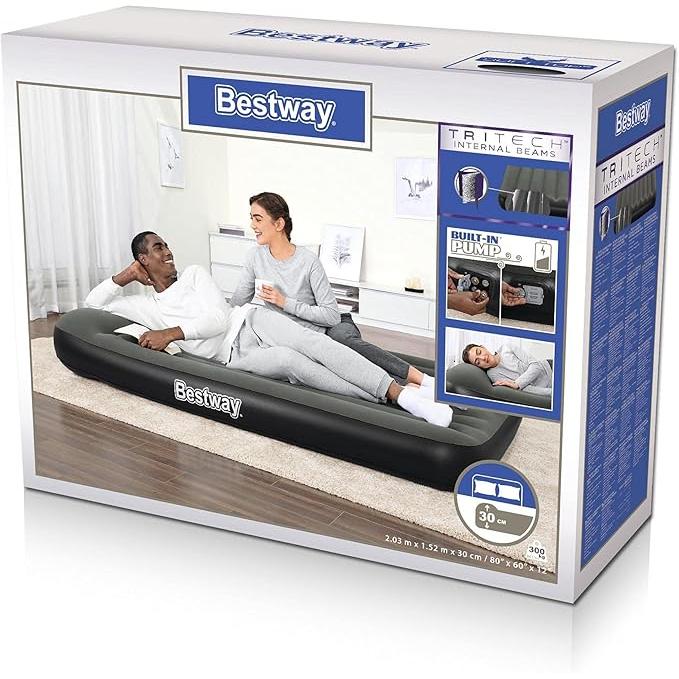 Bestway – Tritech luchtbed met ingebouwde accupomp (203 × 152 × 30 cm) - BricoandPool