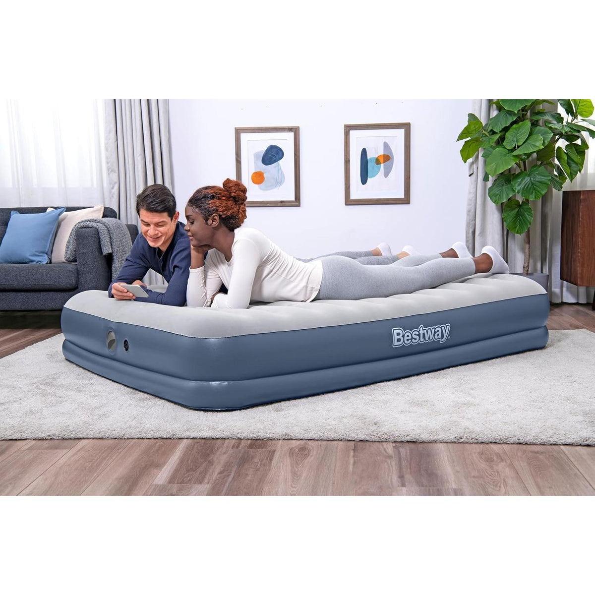 Bestway – Colchón hinchable Tritech con bomba Recargable incorporada (203 × 152 × 36 cm) - BricoandPool