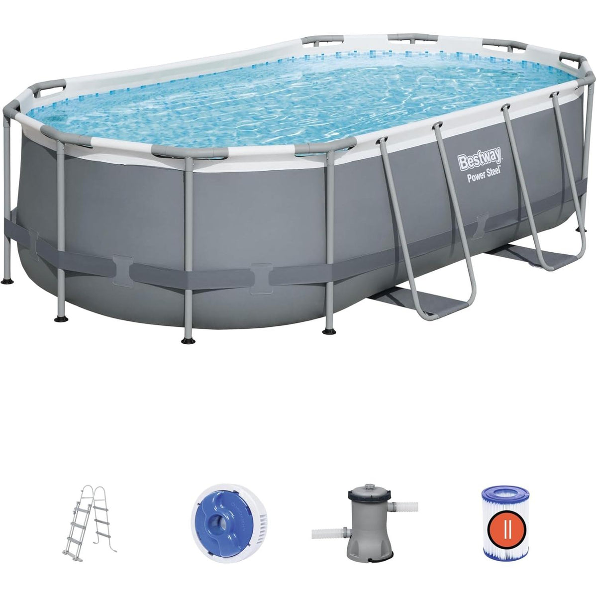 Bestway – Piscina desmontable Power Steel Ovalada con filtro (427 × 250 × 100 cm) - BricoandPool