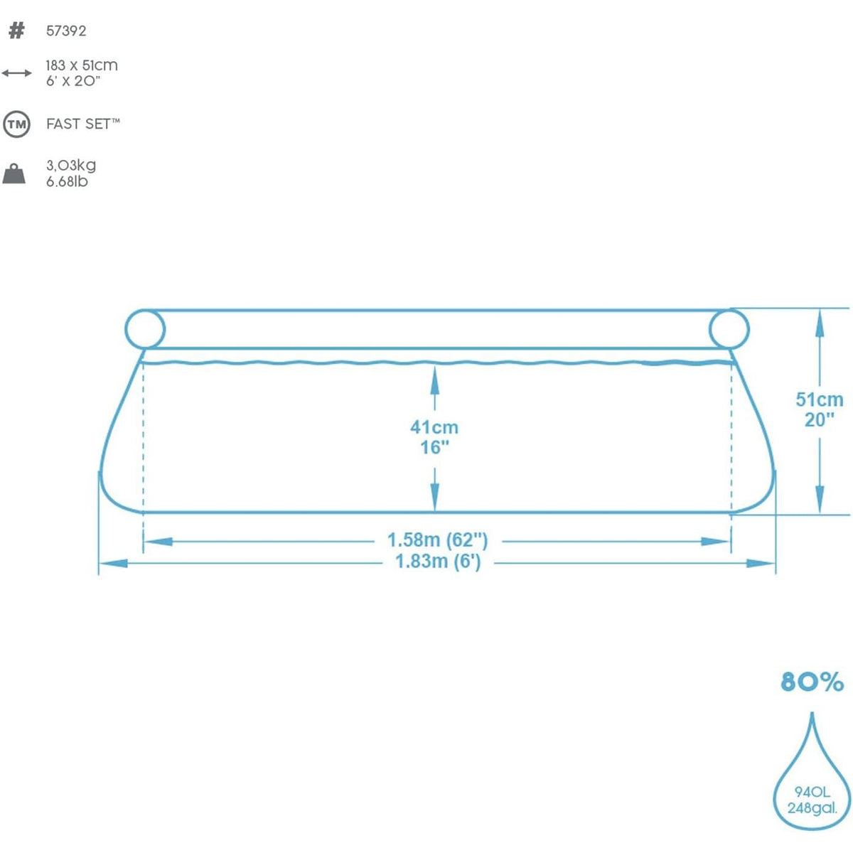 Bestway – Piscina hinchable Fast Set (183 × 51 cm) - BricoandPool