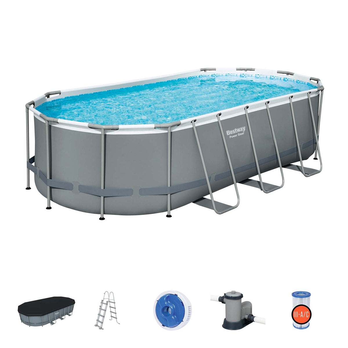 Bestway – Power Steel piscina desmontable ovalada (549 × 274 × 122 cm) - BricoandPool