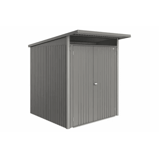 Biohort – AvantGarde Eco Caseta metálica de jardín con techo en atril en color Gris cuarzo metálico - BricoandPool